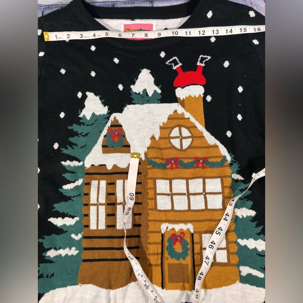 Tipsy Elves Light Show Gingerbread House Fun Classic Cabincore Holiday Sweater L - Picture 10 of 13